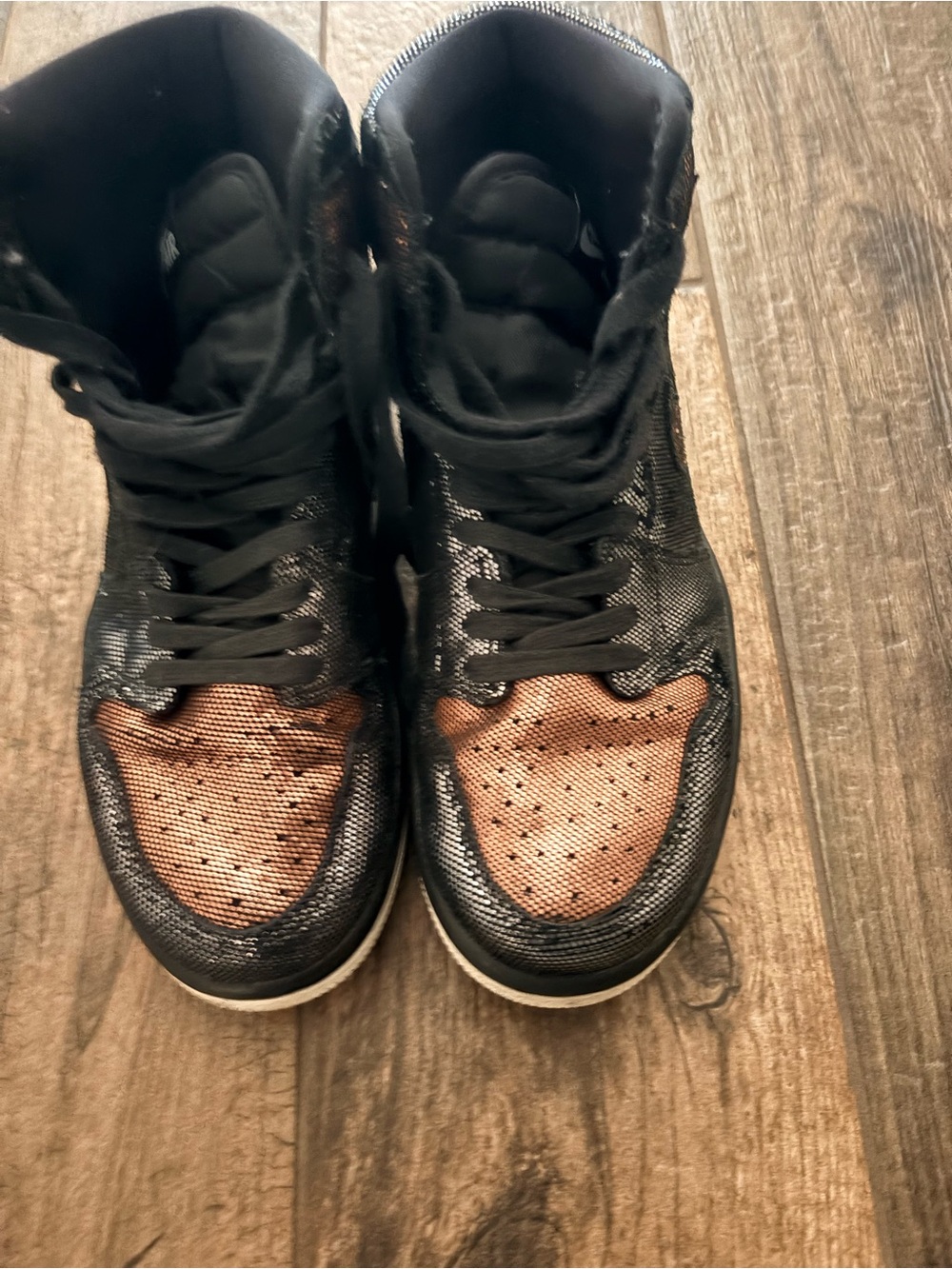 Nike Jordan, Black High-Top Sneakers with Copper Toe - Womens, 7